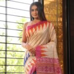 Sucharvi handwoven tassar silk pink beige saree