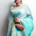 Sucharvi linen sky blue silk saree