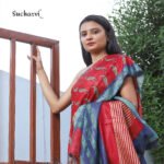 Sucharvi linen red weaved silk saree
