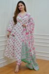 White-Pink Floral Afghani Suit