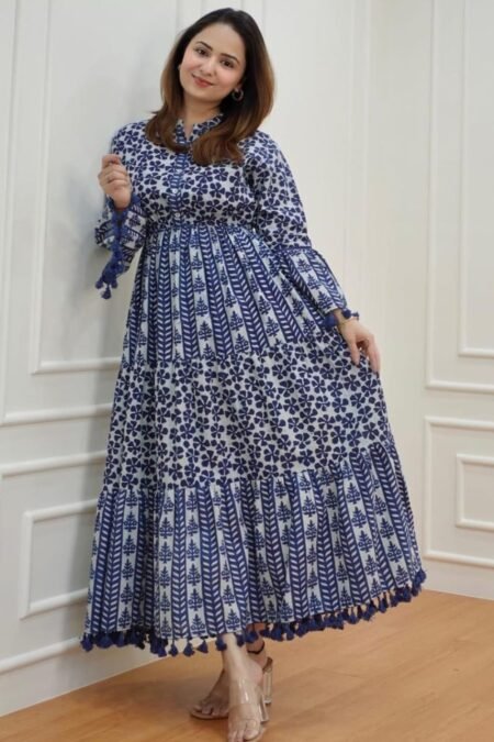 Rayon Indigo Printed Gown